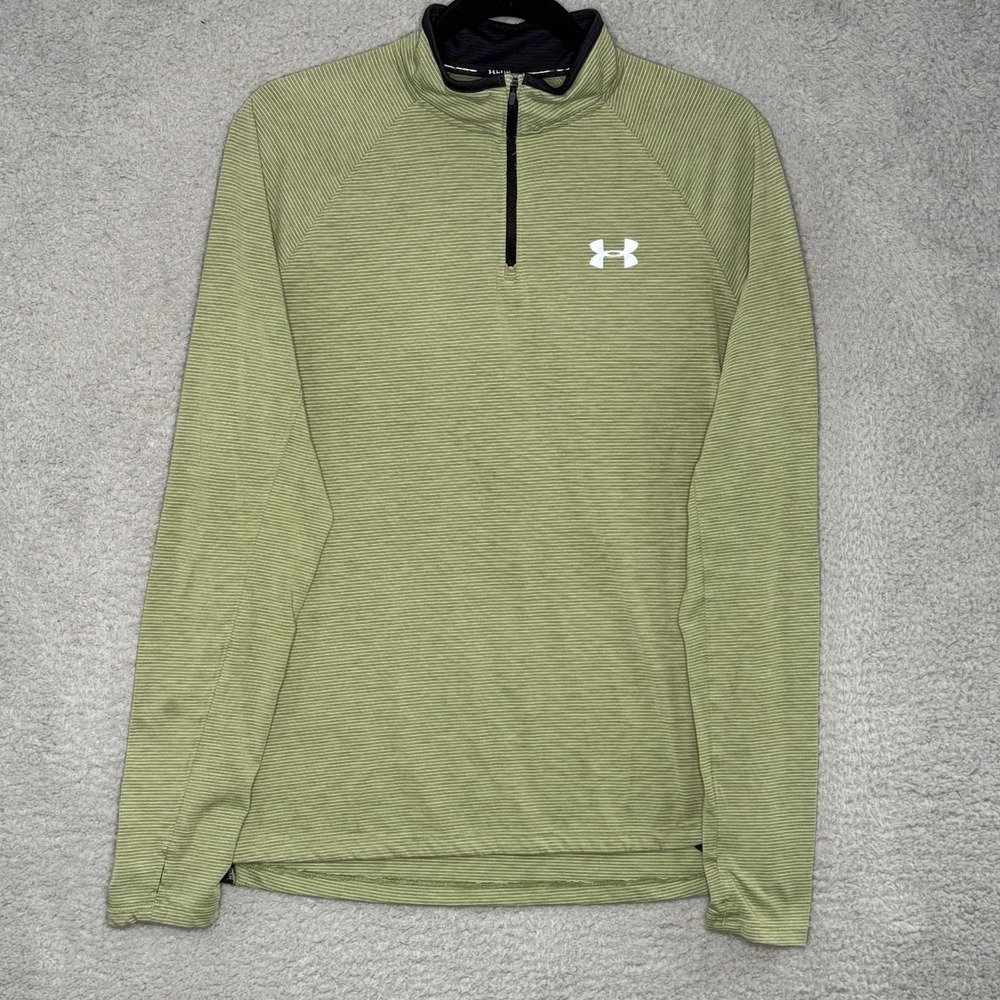 Under Armour HeatGear Mens Olive Green Striped 1/4 Zip Pullover 1327124 Medium